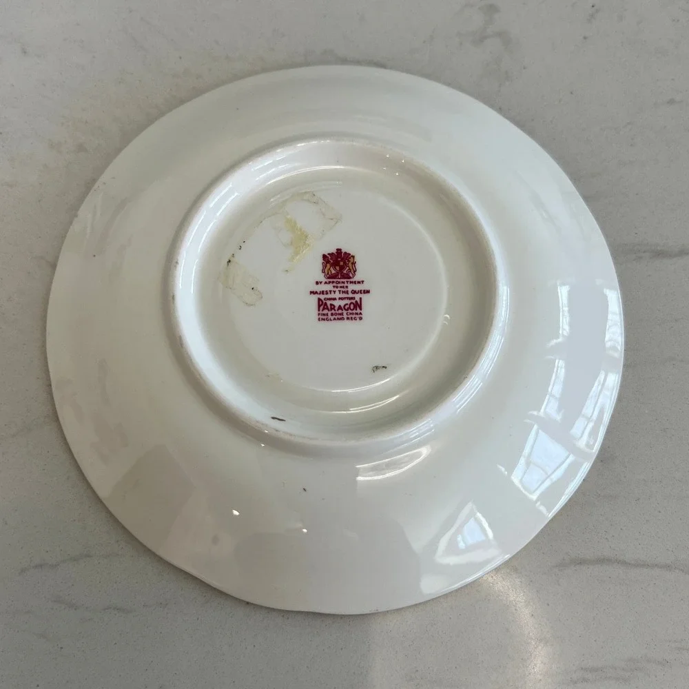 Vtg Paragon‎ Fine Bone China Teacup Saucer Set Maroon Gold Fruit England Tea Cup